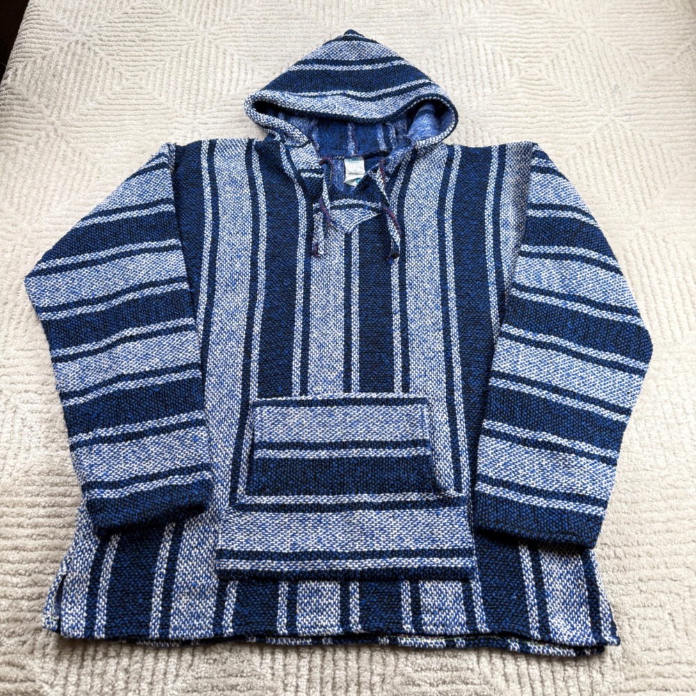 La Malinche Baja Hoodie Mens XL Blue Mexican Poncho Surf Beach Grunge VTG Y2K